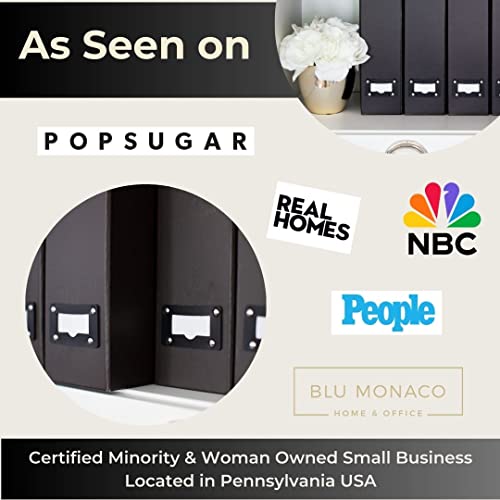 Blu Monaco Foldable Black Magazine File Holder with Leather Label Holder - Set of 6 Cardboard Magazine File Boxes Desk File Organizer
