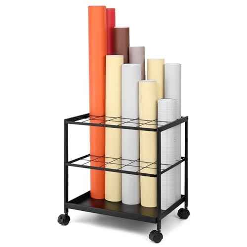 Blueprint Storage Rack Cart - 20 Slots Metal Blueprint Holder with Double-Layer Grids Ensures Secure, Non-Slip Storage, Organizing Posters, Architectural Plans, and Artwork Stably. (20 Slots)
