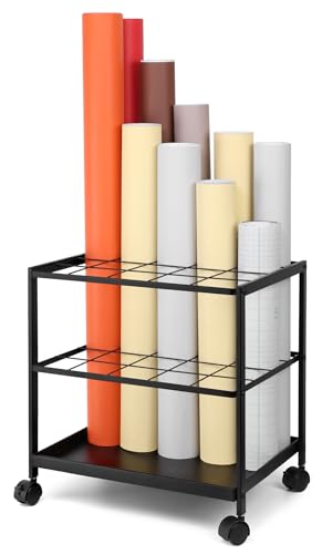 Erordna Blueprint Storage Rack Cart – 20 Slots Dual-Layer Metal Organizer for Blueprints, Posters & Artwork (20 Slots)