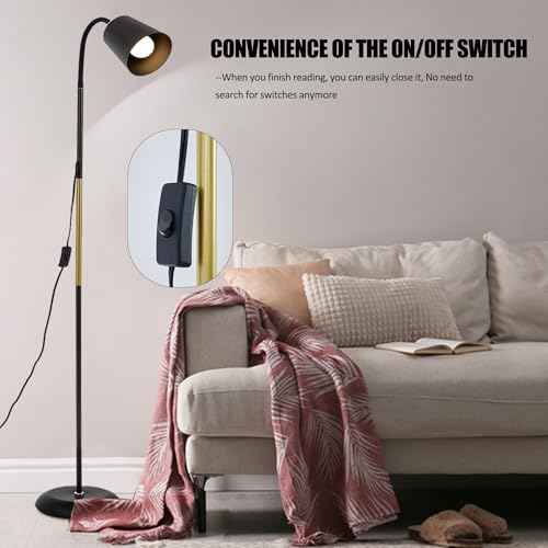 AoMck Floor Lamp, Industrial Metal Floor Lamps for Living Room with Adjustable Gooseneck Bendable 2 in 1 Reading Table Lamps for Living Room Bedroom Office (Black)