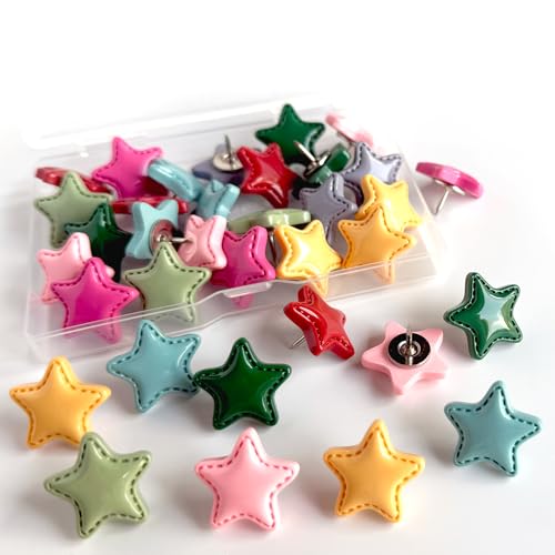 KEYDUACU Cute Push Pins 24Pcs Star Thumb Tacks Colorful Star - Bulletin Board Accessories