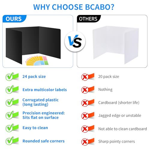 24 Pack Black Desk Dividers for Students, Privacy Shields Folder for Students, Durable & Waterproof Plastic Study Board, Classroom Teacher Supplies Test Divider, Includes 10pcs Extra Labels