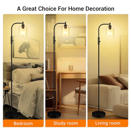 BoostArea Dimmable Standing Lamp with Seeded Glass Lampshade, 6W LED Bulb Included, Modern Industrial Lamp for Living Room, Bedroom, Office