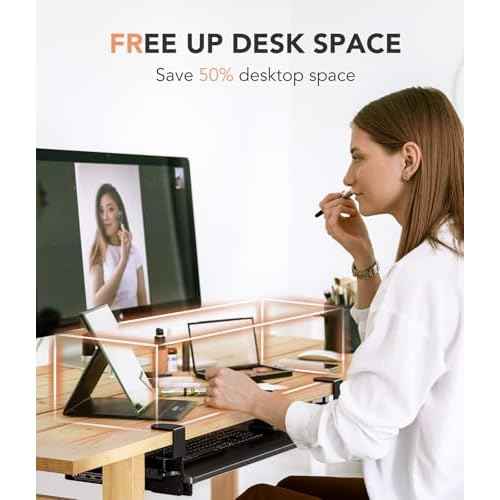 Hemudu Keyboard Tray Under Desk Pull Out with Extra Sturdy C Clamp Mount System, 27.3 (32.5 inch Including Clamps) x 11 Inch Slide-Out Platform Computer Drawer for Typing Black
