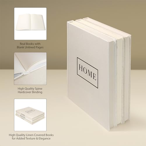 Linen Neutral Coffee Table Books Set of 3,Fashion Designer Hardcover Blank Book Stack, Modern Decorative Books for Home Decor XL Coffee Table Decoration Books - Stylish Display Books