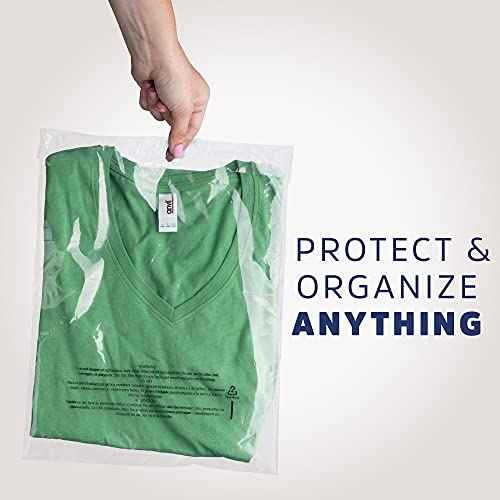 GPI - Pack of 100 12" X 15" Clear Self Seal Poly Bags, 1.5 Mil - Resealable Polybags with Adhesive strip & Suffocation Warning for Packaging T Shirts Clothing. Perfect for Shipping Supplies with FBA