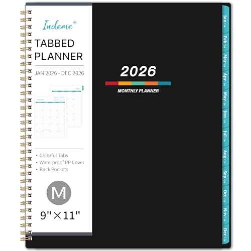 2026 Monthly Planner - Monthly Planner/Calendar 2026, 9" x 11", Jan 2026 - Dec 2026, Large, Twin-Wire Binding, 12 Months Tabs, Holidays, Two-Sided Pocket, Thick Paper