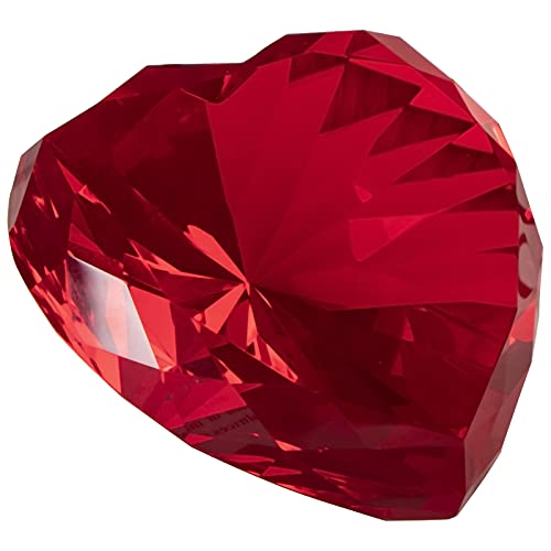 Qianwei Red Heart-Shaped Crystal Diamond Paperweight 80mm Gift for Women & Anniversary