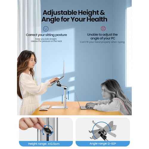Vaydeer Portable Standing Desk Converter, All-in-One Aluminum Laptop Stand Adjustable Height 360¡Æ Rotation, Ergonomic Riser, Universal Fit for MacBook Pro and All Laptops, Sit-to-Stand Design