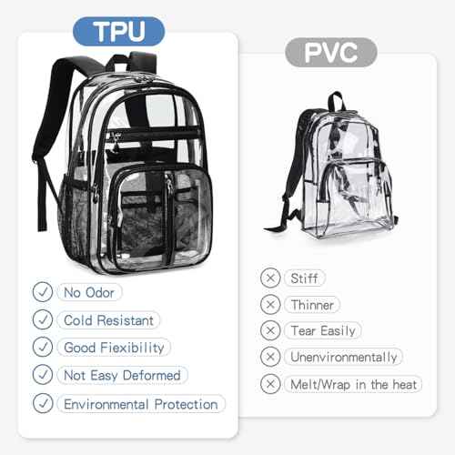 Cusangel Clear TPU XL Backpack,18" See Through Heavy Duty Bookbag,18 x8 x13inch X-Large Capacity Stadiums, warehouses, school and other security check locations(Black)