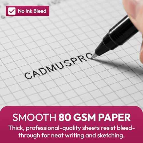 Ledger 17"x11" Large Premium Graph Pads, Double Side ¨ù¡± Quad-Ruled Grid, 21-Gram Thick Paper, Inch-scale, 50 Sheets (100 pages)/Pad, Glue Binding. Sketching, Drafting, Drawings (4, White)