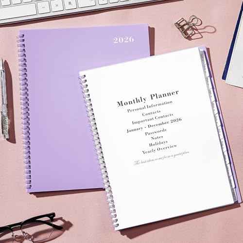 2026 Monthly Planner - 2026 Planner, 2026 Monthly Calendar, JAN 2026 - DEC 2026, 12-Month with Tabs, Pocket, Label, 9" * 11", Purple Cover