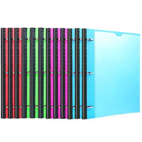 Telescoping 3 Ring Binder-12PCS, Flexible Binder with Customized Front Cover+Clear Catalog Pocket+3 Round Rings, Flat Writing Binder, 4 Bright Colors