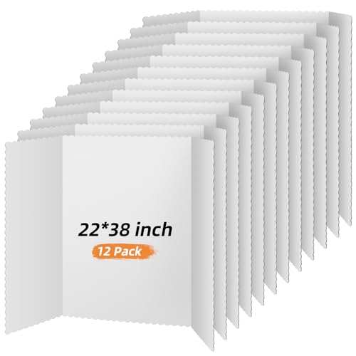 12 Pieces Tri Fold Poster Boards Bulk, Lightweight Science Display Boards, Trifold Presentation Display Board for Science Fair Project(22 x 38 Inch,White)