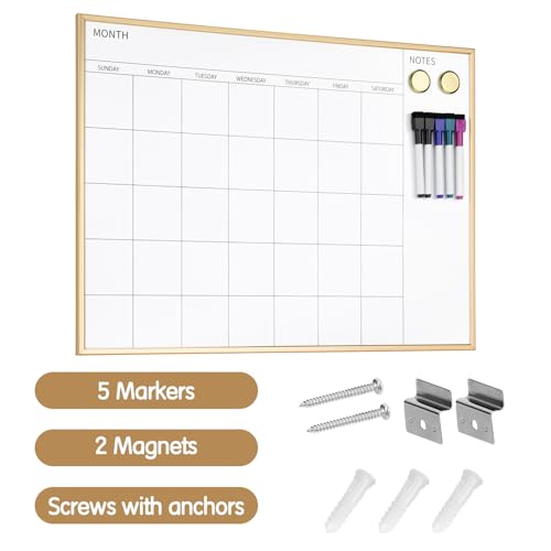 VUSIGN 17x13 Magnetic Dry Erase Calendar Whiteboard Wall Mount with Wooden Frame
