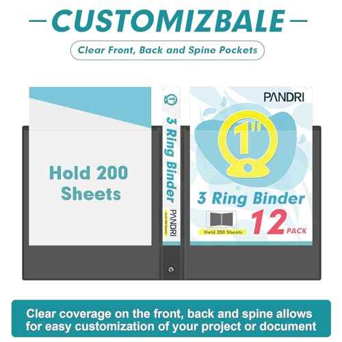 3 Ring Binder 1 Inch, PANDRI 12 Pack 1-Inch Binder Fits Letter Size 8.5'' x 11'' Paper, Versatile Binders for Office Home School, 2 Pockets, Black