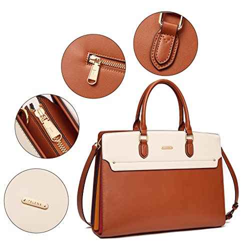 Telena Laptop Tote Bag for Women, 15.6 Inch Shoulder Tote Bag Leather Briefcase for Women, Large Capacity Handbag Bags