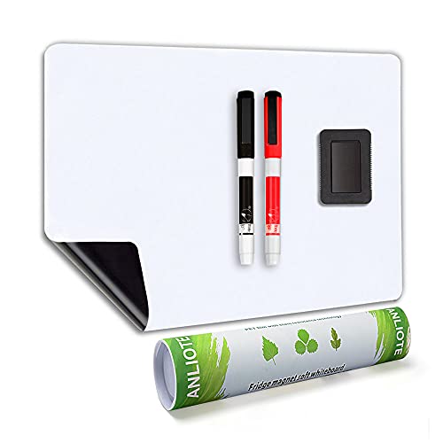 Magnetic Dry Erase Whiteboard Sheet 20x13 Inches - ANLIOTE White Fridge Whiteboard with Markers & Eraser