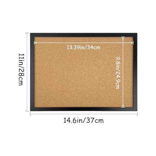 Black Cork Board Bulletin Board, 14.6"X 11" Cork Board, Oak Wood Finish Frame, Wall Mounted Cork Board for Office Home and School(Pins, Eye Bolts, gaskets, Screws)