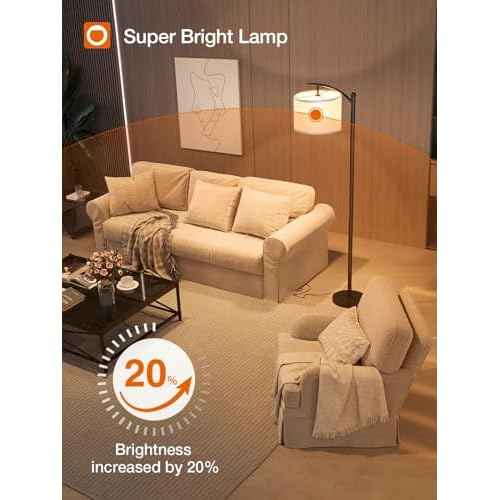 addlon Floor Lamp for Living Room with 3 Color Temperatures, Standing lamp with Linen lampshade for Bedroom, Office, Lamps with 9W LED Bulb Included - Black with Beige Lampshade