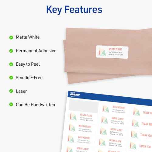Avery Easy Peel Printable Address Labels with Sure Feed, 1" x 2-5/8" Customizable Stickers, White, 3,000 Blank Mailing Labels, Great for Mailing, Shipping, and More (5160)