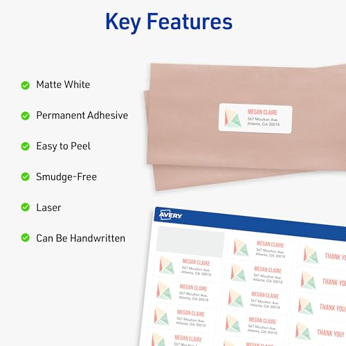 Avery 5160 3,000 White Address Labels 1x2-5/8" Printable Stickers Pack of 1