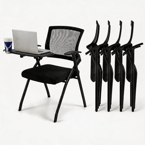 Folding Training Chair with Writing Tablet, Cup Holder & Desk Attach - Black- Writing Board