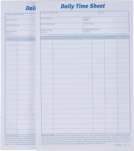 Employee Time Tracking Sheets 6x9.5 Inches, 200 Sheets for Office Records