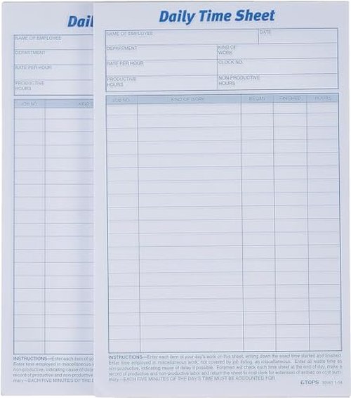 TOPS Daily Employee Time And Job Sheet, 6 x 9.5 Inches, 100 Sheets per Pad, 2 Pads/Pack (30041)