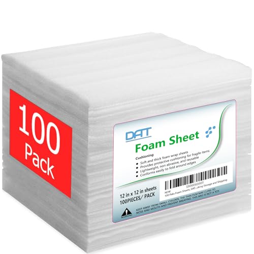 DAT 100 Pack Foam Sheets 12x12in 1/16in Thickness Cushioning Material for Packing & Shipping - Variation 1/16"