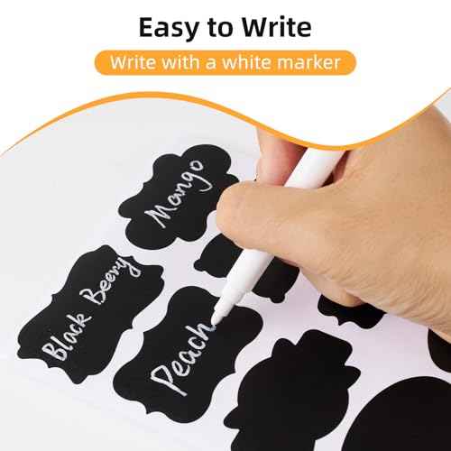 360Pcs Chalkboard Labels ? 2.1x1.4 Inch Reusable Blackboard Stickers with 2 White Erasable Chalk Markers, 12 Assorted Shapes, for Mason Jars, Food Containers, and Pantry Storage