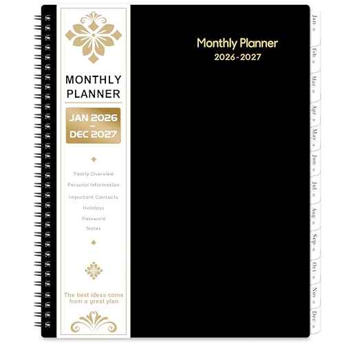 2026-2027 Monthly Planner/Calendar - 2 Year Monthly Planner 2026-2027, Jan.2026 - Dec.2027, 9" x 11", 2 Years Calendar 26-27 with Tabs,+Contacts + Back Pocket + Twin-wire Binding - Black