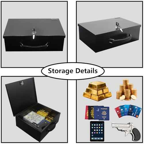 Yuanshikj Fireproof Lock Safe Box for Documents, Key Lock Steel Security with Carrying Handle, for Personal Items, Cash,Jewelry, Money, 0.38 CU, 13.2" W x 11" D x 4.5" H, Black
