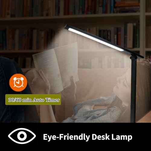 LED Desk Lamp Dimmable Table Lamp with USB Charging Port,5 Lighting Modes,7 Brightness,Sensitive Control, 30/60 min Auto Timer,Night light,Foldable Portable Desk Light for Home Office Bedroom Reading
