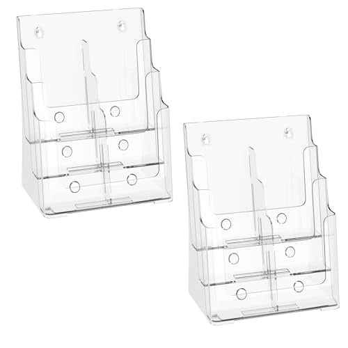 zavekia 2 Pack 3 Tier Acrylic Brochure Holder 8.5 x 11 inch, Clear Literature Organizer Magazine Stand with Removable Divider for 4 x 9 inch Brochures,Magazine Holder,Flyer Holder