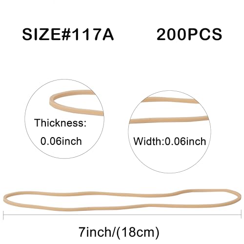 AMUU Beige Rubber Bands 210pcs 18cm Flat, 1.5mm Thick, 14in Circumference for Office & DIY