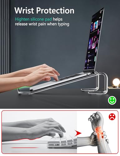 JCZT Clear Acrylic Laptop Stand with Wrist Rest, Adjustable Desk Riser