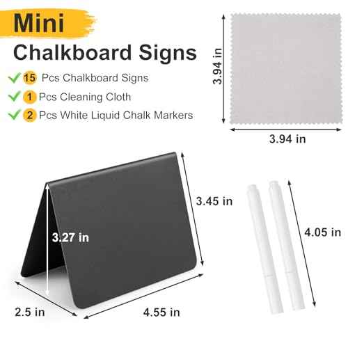 15 Pcs 4"x3" Mini Chalkboard Signs for Food, Reusable PVC Food Labels, Reserved Table Signs for Party Buffet, Birthdays, Bakery, Weddings Table Numbers, Buffet Display, Place Cards, Name Tag