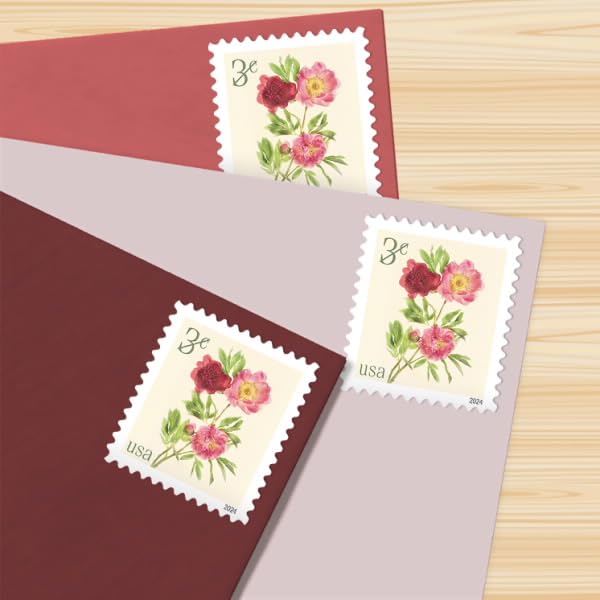 USPS Peonies 3-Cent Definitive Postage Stamps Sheet of 20 - Mail Use
