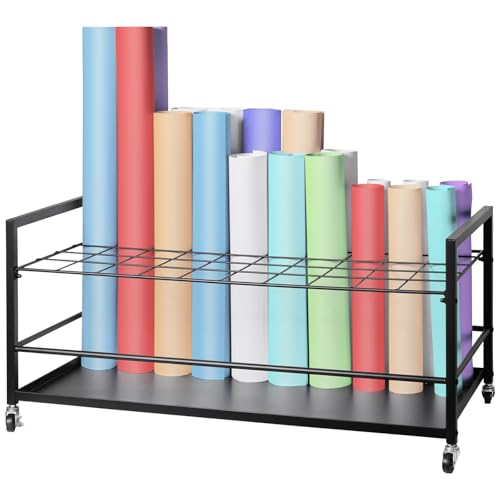 VEVOR Blueprint Storage Rack, 50 Slots Blueprint Holder with Wheels, Mobile Metal Blueprint Storage Cart for Construction Plan Map Poster Architectural, Roll File Holder for Home, Office, School