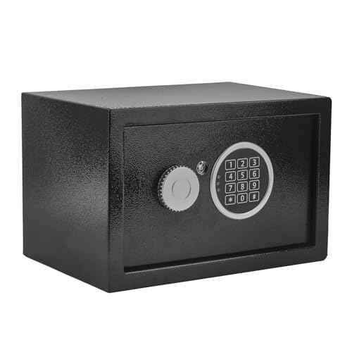Safe Box 0.43 Cubic Feet Steel Security with Digital Keypad-Electronic Safe for Home Office Hotel Business, Cash & Jewelry & Documents, 2 Emergency Keys Included(BLACK)