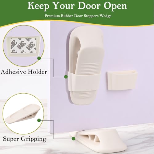 Fursafe&Q White 2-Pack Rubber Door Stop Wedge with Holder – Heavy Duty Bottom of Door