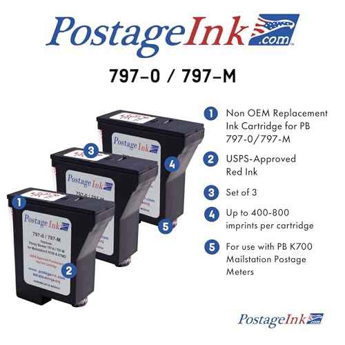 797-0 Ink Cartridge Replacement for use with mailstation (K700) and mailstation 2 (K7M0) Postage Meters, Set of 3