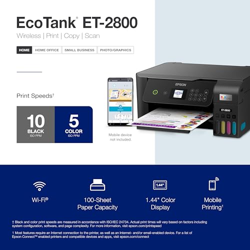 Epson EcoTank ET-2800 Wireless Color All-in-One Supertank Printer - Black