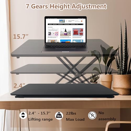 Rlozftel Standing Desk Converter, Height Adjustable Stand Up Desk Riser with 7 Height Levels, Compact Sit Stand Desktop Converter for Laptop or Single Monitor, Office Workstation