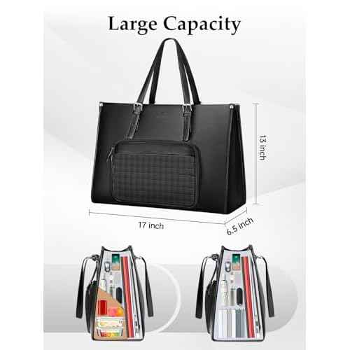 MATEIN 17 Inch Laptop Tote Bag for Women with Lunch Compartment, PU Leather Convertible Work Briefcase for Business, Professional Teacher Computer Handbags with Lunch Box for Office, Commute, Black