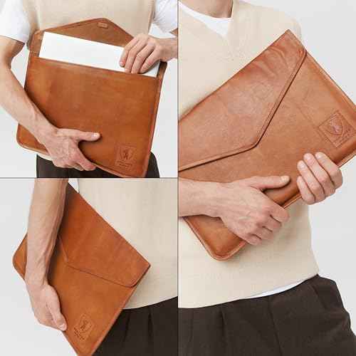 BERLINER BAGS Vintage Genuine Leather Laptop Sleeve, Computer Cases, Notebook Cover - Brown (15.6 Inch)