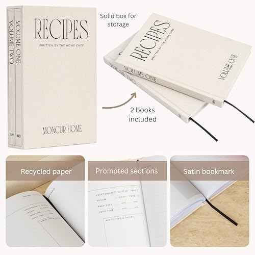 Recipe Book To Write In Your Own Recipes Set of 2 Blank Recipe Book Linen Beige with 2 Sticker Sheets Recipe Notebook Cookbook Recipe Journal Chef Gifts Make Your Own Notebook