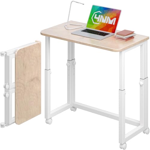 4NM Cloud Oak 27.5-inch Foldable Portable Desk with Wheels - Space-Saving Home Office Table