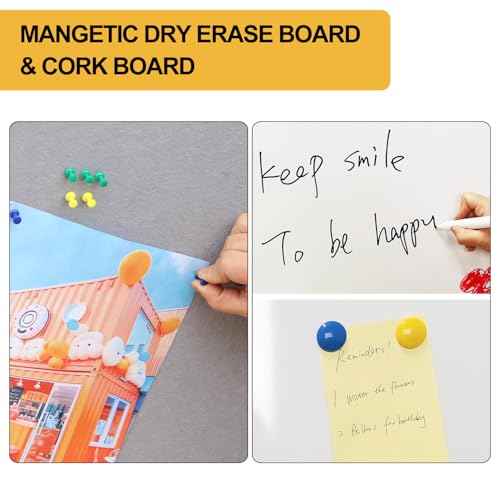 DEVELOP Grey Felt Bulletin & Magnetic Dry Erase Combo Board, 24 x 18 Inch, Wall Mounted Whiteboard/Grey Felt Bulletin Combination Board with Marker Tray, Pins, Eraser, Markers & Magnets